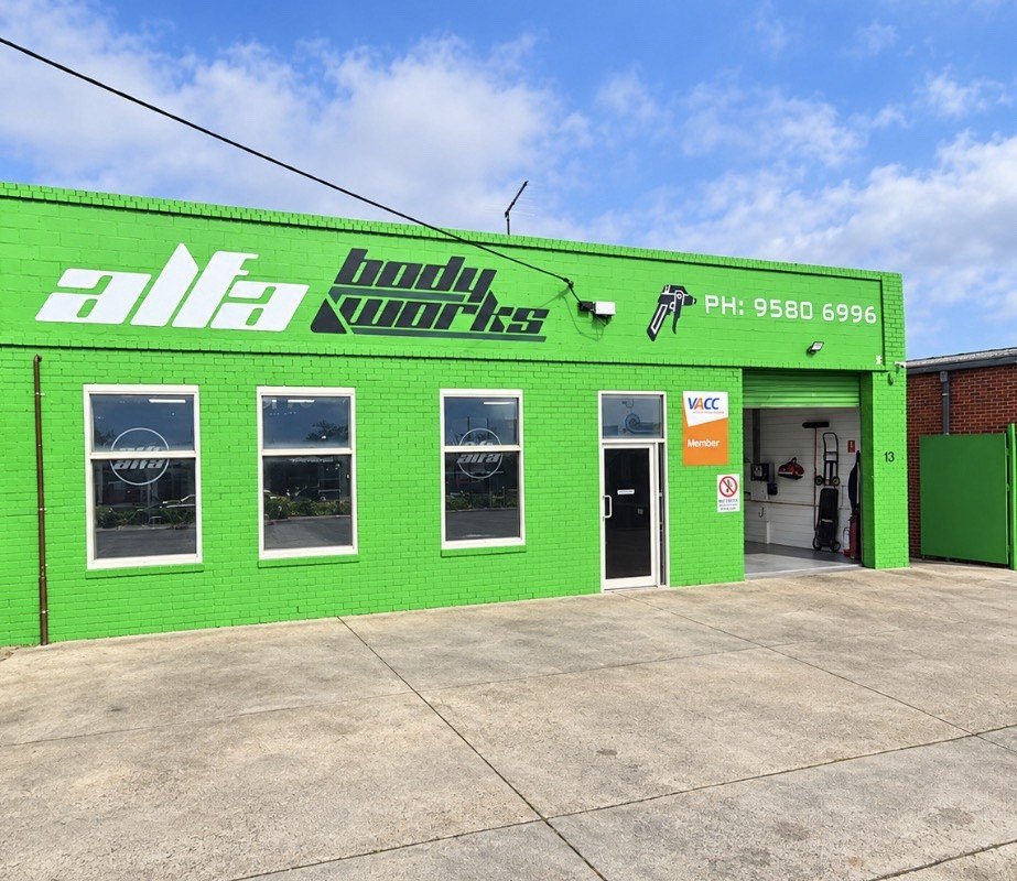 Exterior of Alfa Body Works workshop in Frankston